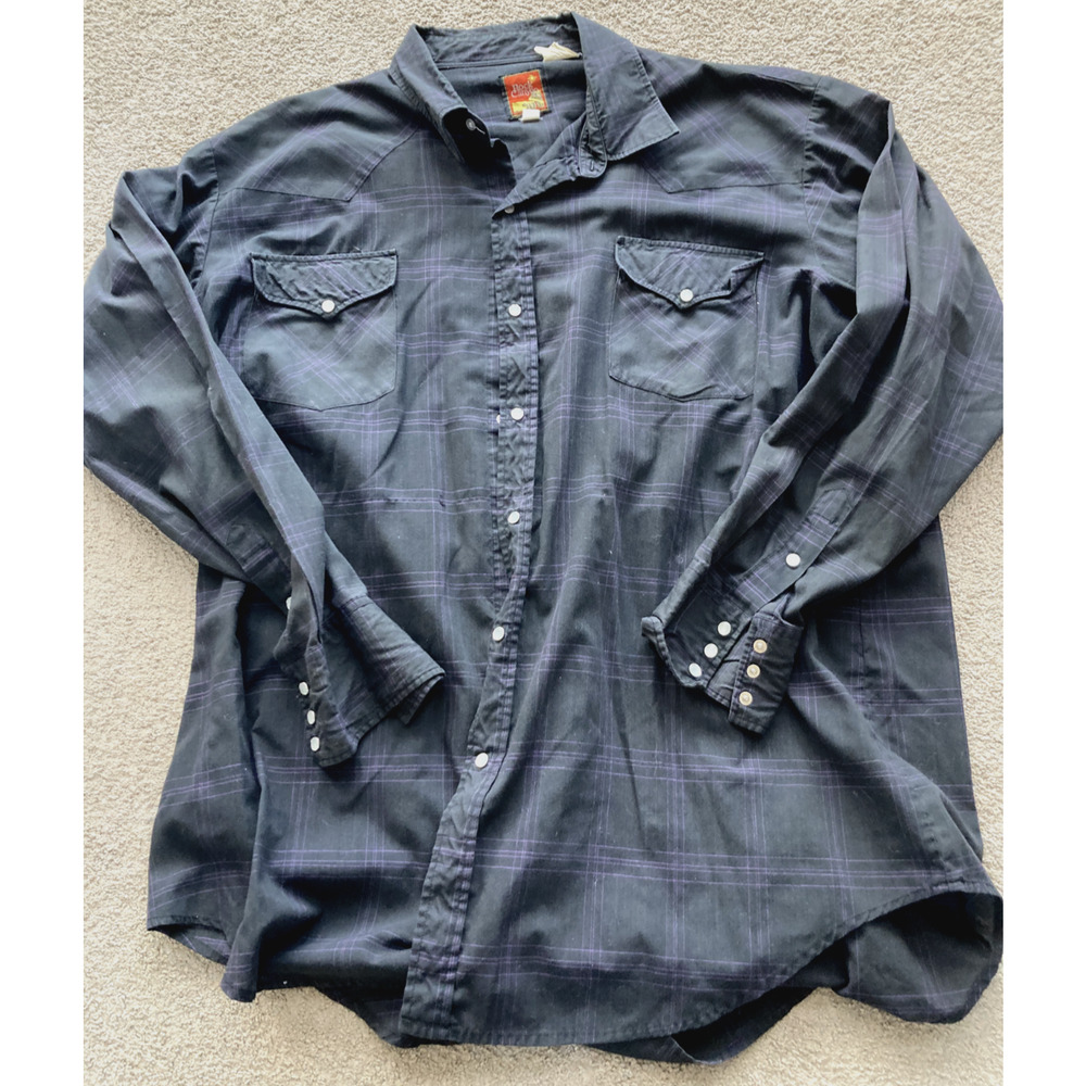 Rock Canyon Pearl Snap Black Striped Long Sleeve Shirt Bigman 2XL
